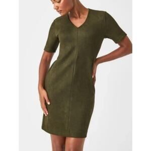 Spanx Faux Suede Column Dress Olive Green Classic Capsule Minimalist Size XL